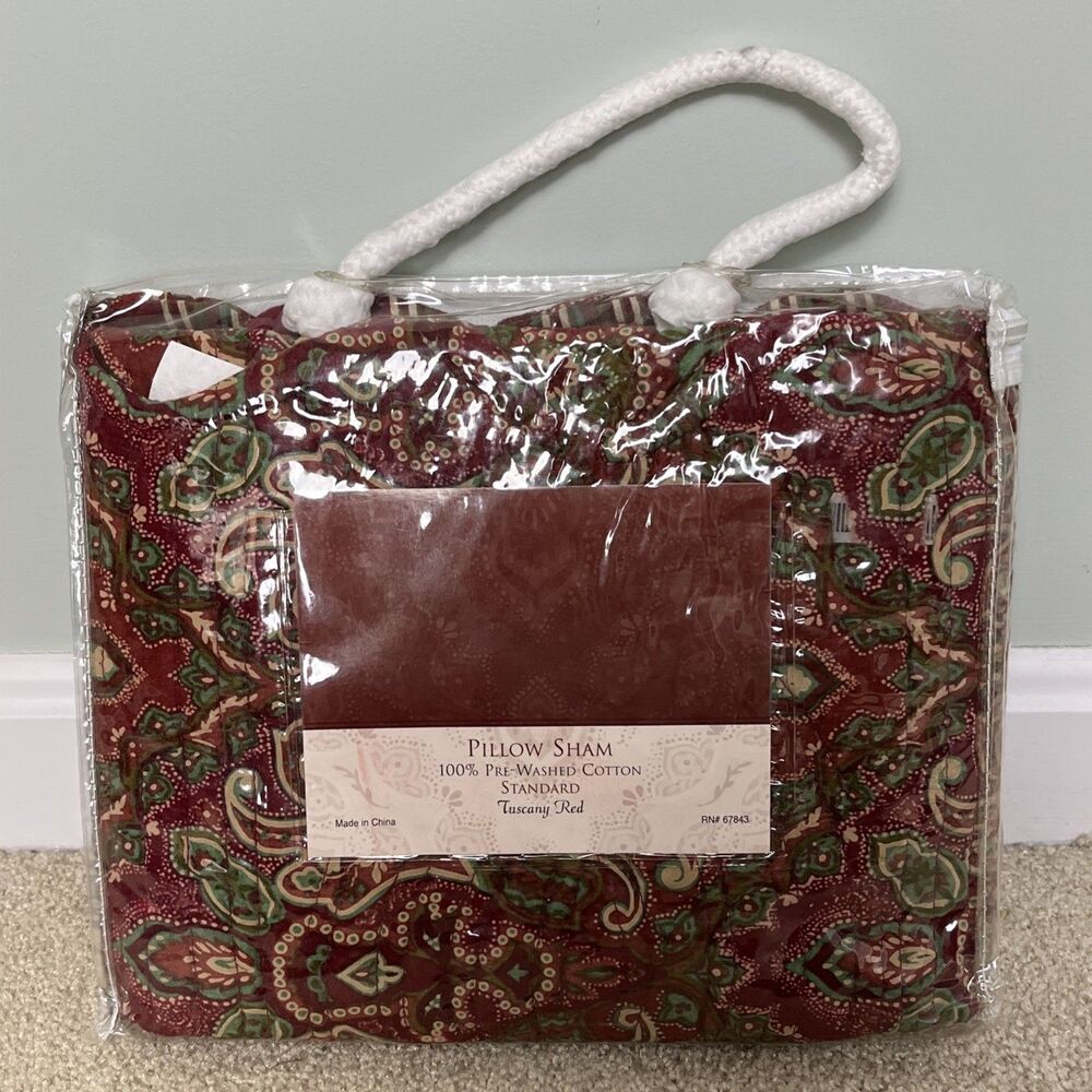 NIP Tuscany Red Paisley Standard Pillow Sham 20x26 Pre-Washed Cotton RN# 67843‎
